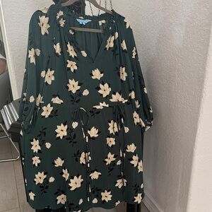 Draper James Dark Green Floral Long Sleeve Dress